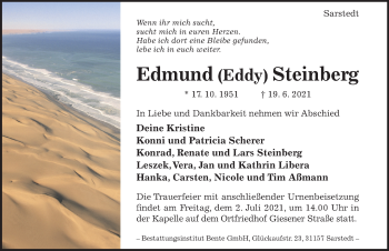 Traueranzeige von Edmund Steinberg von Hildesheimer Allgemeine Zeitung