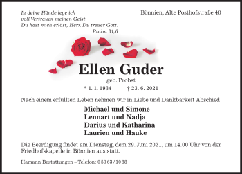 Traueranzeige von Ellen Guder von Hildesheimer Allgemeine Zeitung