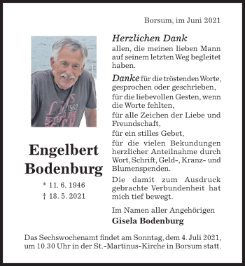 Traueranzeige von Engelbert Bodenburg von Hildesheimer Allgemeine Zeitung