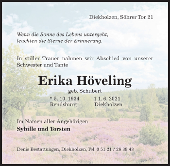 Traueranzeige von Erika Höveling von Hildesheimer Allgemeine Zeitung
