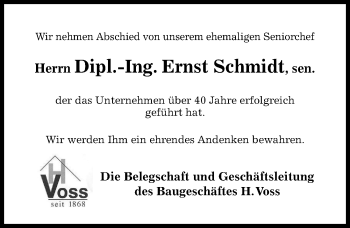 Traueranzeige von Ernst Schmidt von Hildesheimer Allgemeine Zeitung
