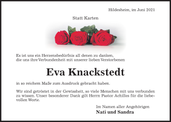 Traueranzeige von Eva Knackstedt von Hildesheimer Allgemeine Zeitung