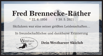 Traueranzeige von Fred Brennecke-Räther von Hildesheimer Allgemeine Zeitung