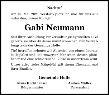 Traueranzeige von Gabi Neumann von Hildesheimer Allgemeine Zeitung