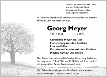 Traueranzeige von Georg Meyer von Hildesheimer Allgemeine Zeitung