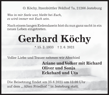 Traueranzeige von Gerhard Köchy von Hildesheimer Allgemeine Zeitung