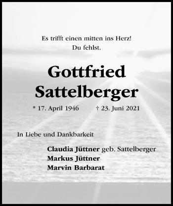 Traueranzeige von Gottfried Sattelberger von Hildesheimer Allgemeine Zeitung