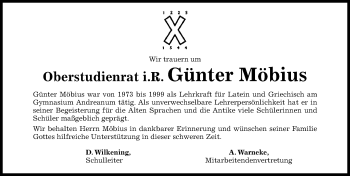 Traueranzeige von Günter Möbius von Hildesheimer Allgemeine Zeitung