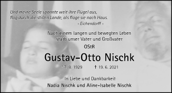 Traueranzeige von Gustav-Otto Nischk von Hildesheimer Allgemeine Zeitung