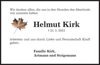 Traueranzeige von Helmut Kirk von Hildesheimer Allgemeine Zeitung