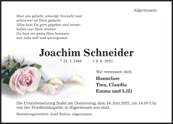 Traueranzeige von Joachim Schneider von Hildesheimer Allgemeine Zeitung