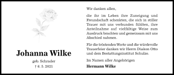 Traueranzeige von Johanna Wilke von Hildesheimer Allgemeine Zeitung