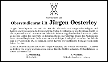 Traueranzeige von Jürgen Oesterley von Hildesheimer Allgemeine Zeitung