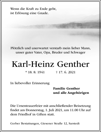 Traueranzeige von Karl-Heinz Genther von Hildesheimer Allgemeine Zeitung