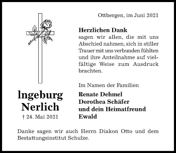 Traueranzeige von Ingeburg Nerlich von Hildesheimer Allgemeine Zeitung