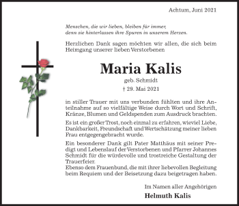 Traueranzeige von Maria Kalis von Hildesheimer Allgemeine Zeitung