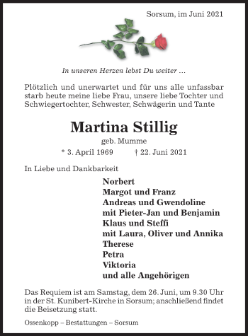 Traueranzeige von Martina Stillig von Hildesheimer Allgemeine Zeitung