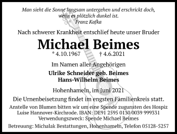 Traueranzeige von Michael Beimes von Hildesheimer Allgemeine Zeitung