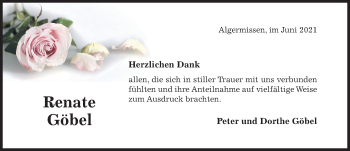 Traueranzeige von Renate Göbel von Hildesheimer Allgemeine Zeitung