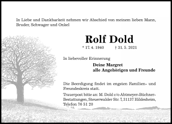 Traueranzeige von Rolf Dold von Hildesheimer Allgemeine Zeitung