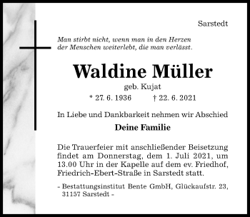 Traueranzeige von Waldine Müller von Hildesheimer Allgemeine Zeitung