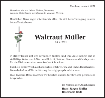 Traueranzeige von Waltraut Müller von Hildesheimer Allgemeine Zeitung