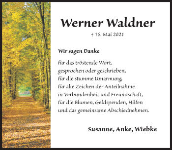 Traueranzeige von Werner Waldner von Hildesheimer Allgemeine Zeitung