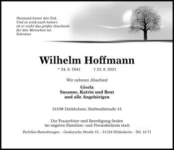 Traueranzeige von Wilhelm Hoffmann von Hildesheimer Allgemeine Zeitung