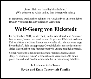 Traueranzeige von Wolf-Georg von Eickstedt von Hildesheimer Allgemeine Zeitung