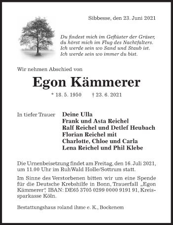Traueranzeige von Egon Kämmerer von Hildesheimer Allgemeine Zeitung