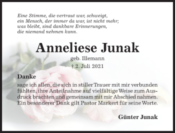 Traueranzeige von Anneliese Junak von Hildesheimer Allgemeine Zeitung