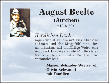 Traueranzeige von August Beelte von Hildesheimer Allgemeine Zeitung