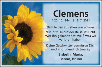 Traueranzeige von Clemens Hollemann von Hildesheimer Allgemeine Zeitung