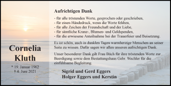 Traueranzeige von Cornelia Kluth von Hildesheimer Allgemeine Zeitung