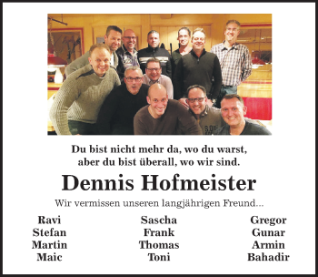 Traueranzeige von Dennis Hofmeister von Hildesheimer Allgemeine Zeitung