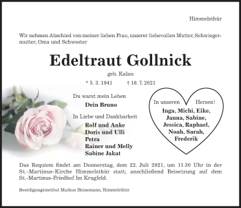 Traueranzeige von Edeltraut Gollnick von Hildesheimer Allgemeine Zeitung