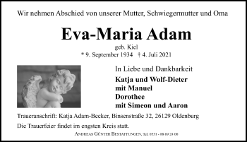 Traueranzeige von Eva-Maria Adam von Hildesheimer Allgemeine Zeitung