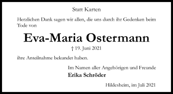 Traueranzeige von Eva-Maria Ostermann von Hildesheimer Allgemeine Zeitung