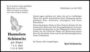 Traueranzeige von Hannelore Schönwitz von Hildesheimer Allgemeine Zeitung