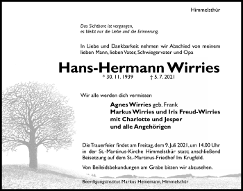 Traueranzeige von Hans-Hermann Wirries von Hildesheimer Allgemeine Zeitung