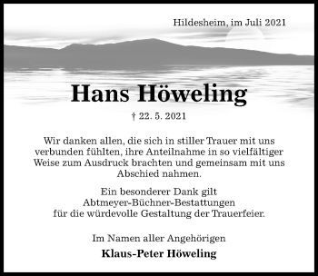 Traueranzeige von Hans Höweling von Hildesheimer Allgemeine Zeitung