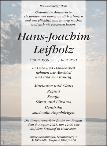 Traueranzeige von Hans-Joachim Leifholz von Hildesheimer Allgemeine Zeitung