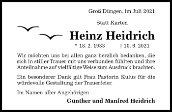 Traueranzeige von Heinz Heidrich von Hildesheimer Allgemeine Zeitung