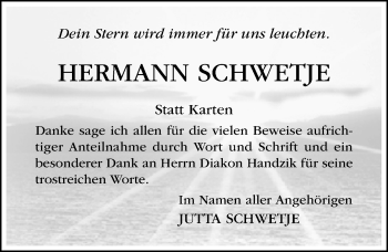 Traueranzeige von Hermann Schwetje von Hildesheimer Allgemeine Zeitung