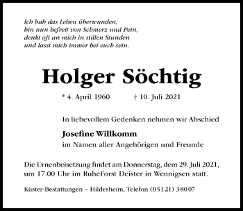 Traueranzeige von Holger Söchtig von Hildesheimer Allgemeine Zeitung