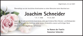 Traueranzeige von Joachim Schneider von Hildesheimer Allgemeine Zeitung