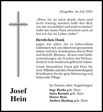 Traueranzeige von Josef Hein von Hildesheimer Allgemeine Zeitung