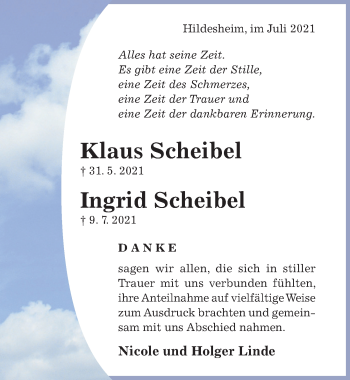 Traueranzeige von Klaus Scheibel von Hildesheimer Allgemeine Zeitung