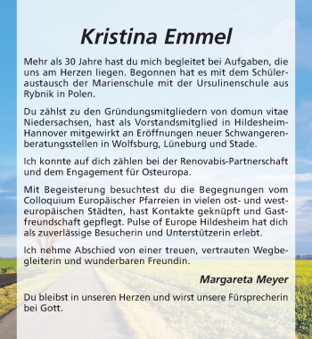 Traueranzeige von Kristina Emmel von Hildesheimer Allgemeine Zeitung