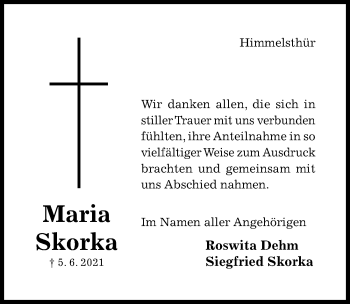 Traueranzeige von Maria Skorka von Hildesheimer Allgemeine Zeitung